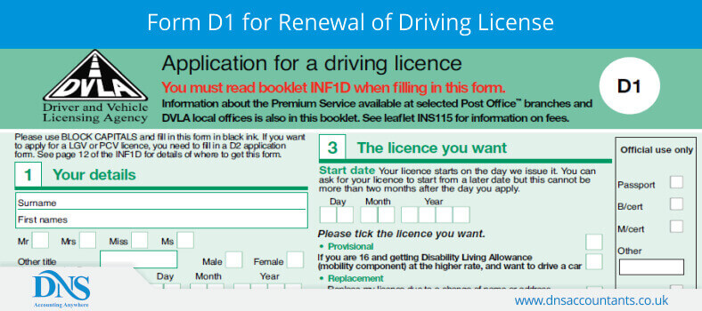 driving licence form d1 chrome